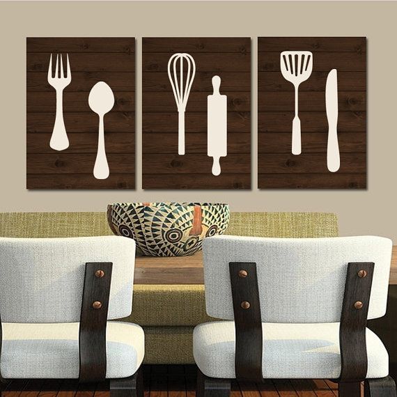 Kitchen Wall Art Canvas Or Print Wood Utensils Throughout Most Popular Minimalist Wood Wall Art (View 17 of 20)