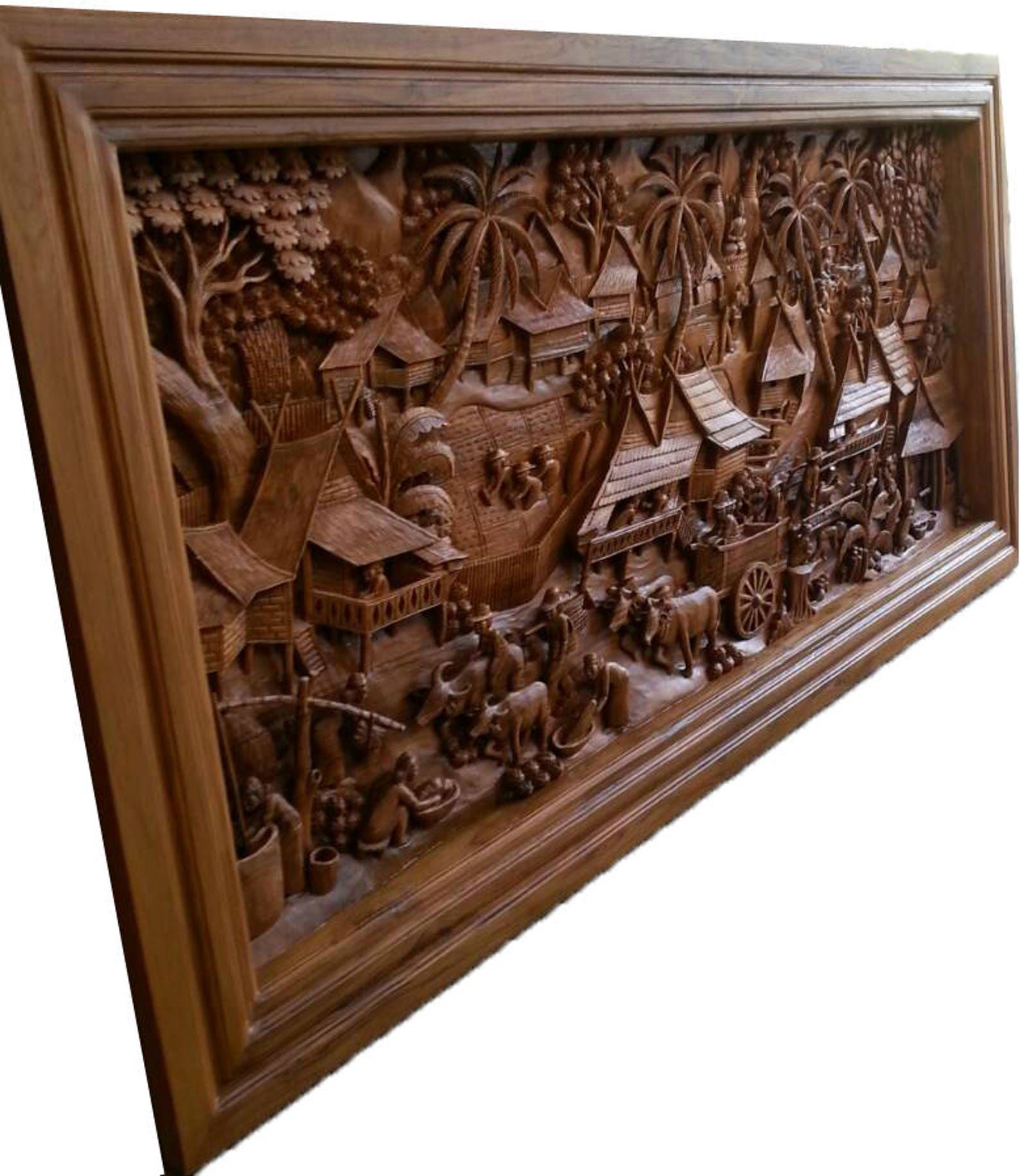 Large Carved Teak Wood Wall Art Decor 3d Panel With Pertaining To Newest Waves Wood Wall Art (View 10 of 20)