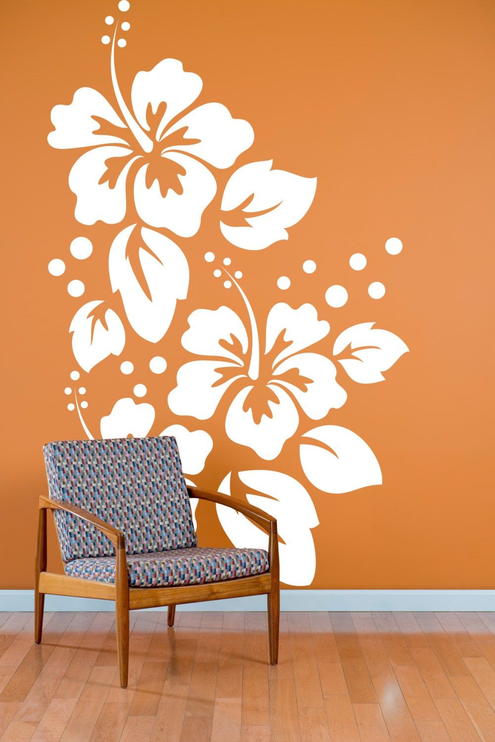 Large Hibiscus Flowers Pattern Wall Decal Custom Vinyl Art For Best And Newest Stripes Wall Art (View 13 of 20)