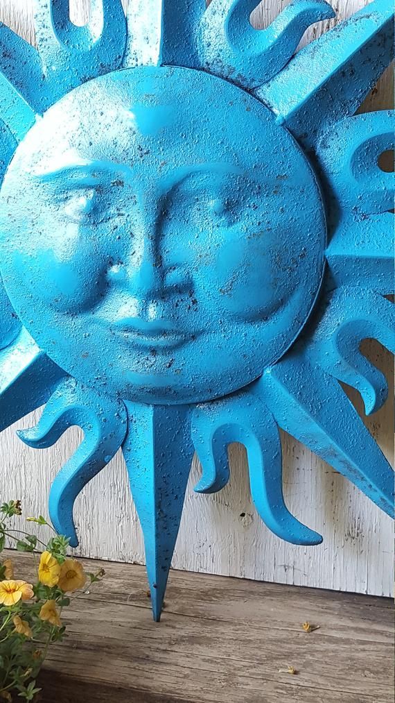 Large Metal Sun Wall Art Turquoise Antique Brasss Garden Throughout 2018 Sun Wall Art (View 4 of 20)