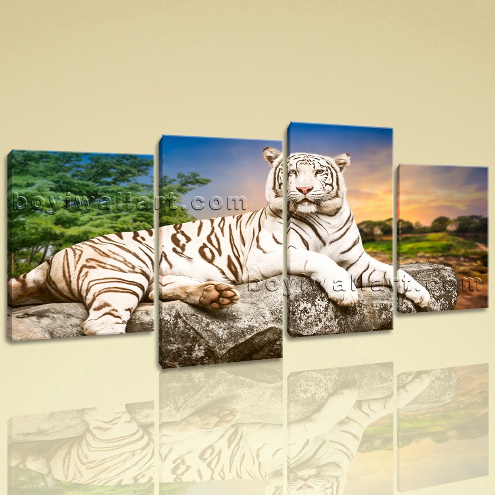 Large White Tiger Wall Art Painting On Canvas Living Room With Regard To Most Recent Tiger Wall Art (View 2 of 20)