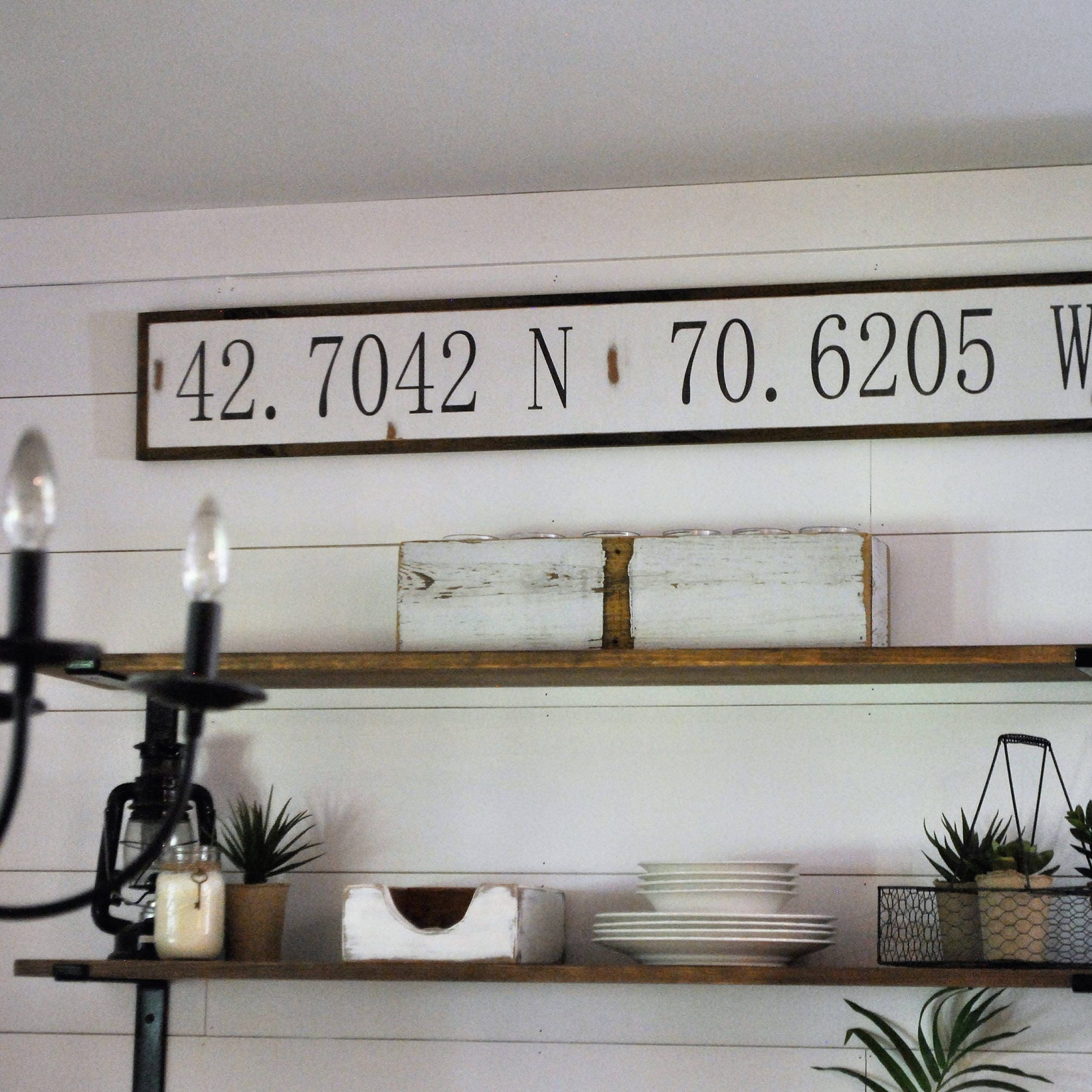 Latitude Longitude Coordinates 7x48 Sign | Distressed In Most Current Elegant Wood Wall Art (View 12 of 20)