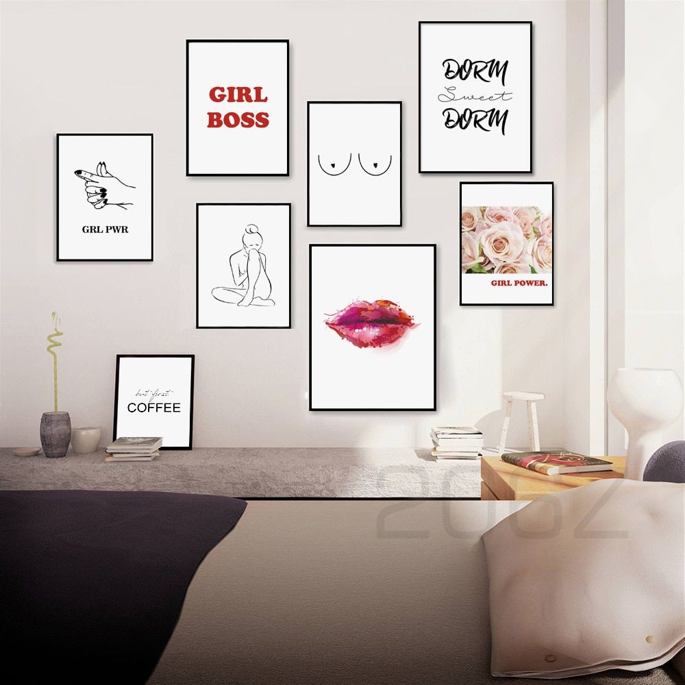 Line Girl Flower Quote Feminist Art Print Wall Art Canvas Intended For 2018 Line Art Wall Art (View 3 of 20)
