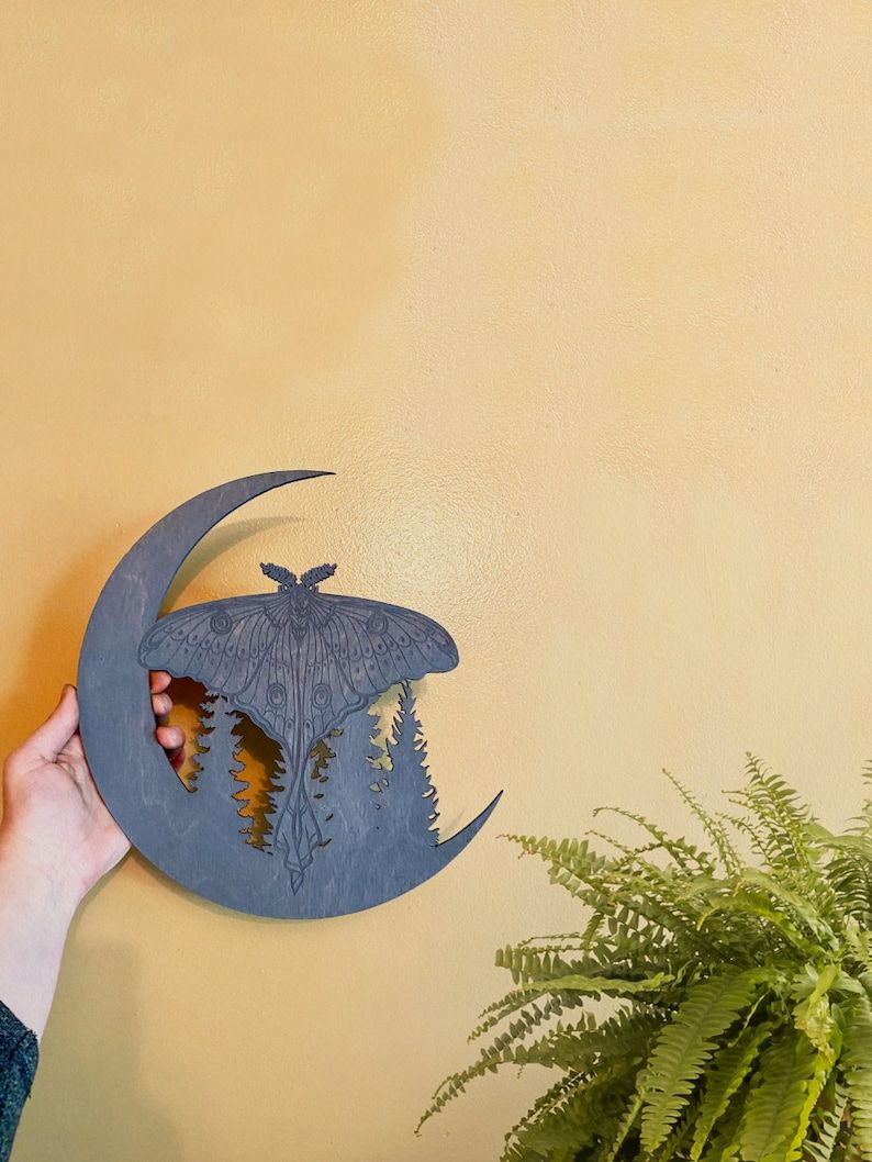 Luna Moth Wall Hanging Moon Wall Art Luna Moth Home Decor In Current Luna Wood Wall Art (View 5 of 20)