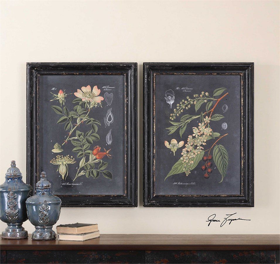Midnight Botanicals Wall Art (set Of 2) Uttermost Pertaining To Best And Newest Midnight Wall Art (View 2 of 20)