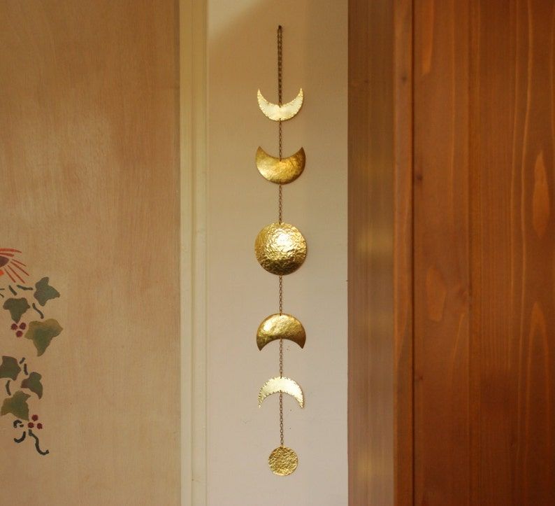 Moon Phases Wall Hanging Brass Moon Wall Decor Full Moon For Current Lunar Wall Art (View 6 of 20)