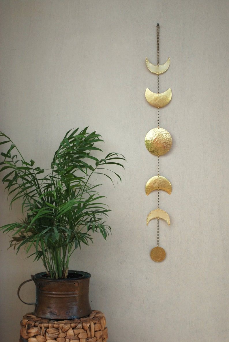 Moon Phases Wall Hanging Brass Moon Wall Decor Full Moon Within 2018 Lunar Wall Art (View 1 of 20)