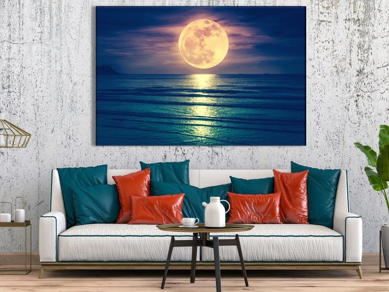 Moon Wall Art Space Canvas Big Moon Stretched Ready To Regarding Newest Lunar Wall Art (View 12 of 20)