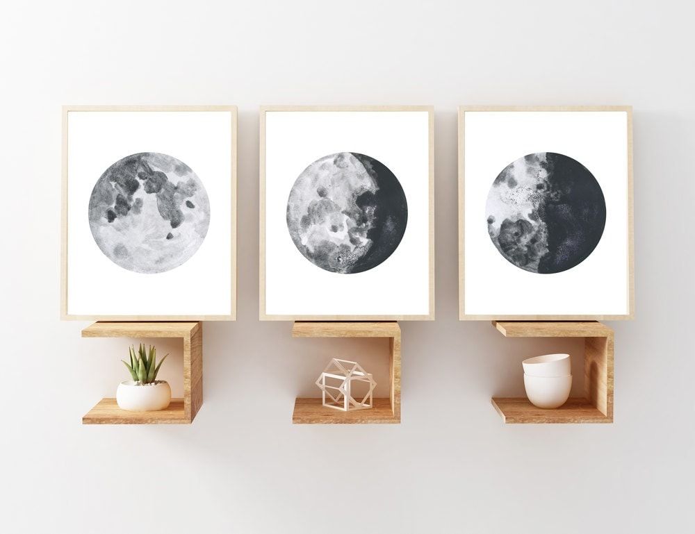 Moon Wall Decor Moon Wall Art Moon Poster Moon Phases Wall In Most Current Lunar Wall Art (View 8 of 20)
