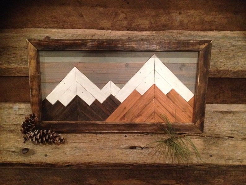 Mountain Wood Art Wall Decor Mountain Art Geometric Art | Etsy Intended For 2017 Mountains Wood Wall Art (View 10 of 20)