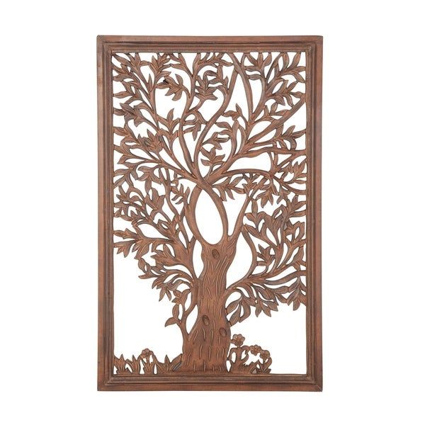 Natural 42 X 30 Inch Rectangular Brown Wooden Carved Tree Pertaining To Most Recently Released Nature Wood Wall Art (View 11 of 20)