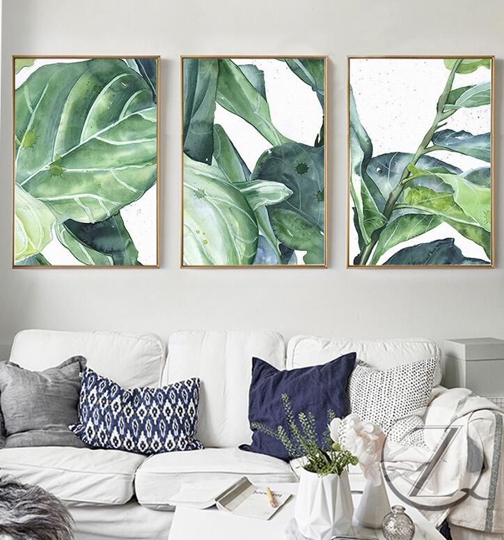 New Summer Green Leaves Wall Art Set Canvas Art Palm Tree Inside Recent Palm Leaves Wall Art (View 12 of 20)