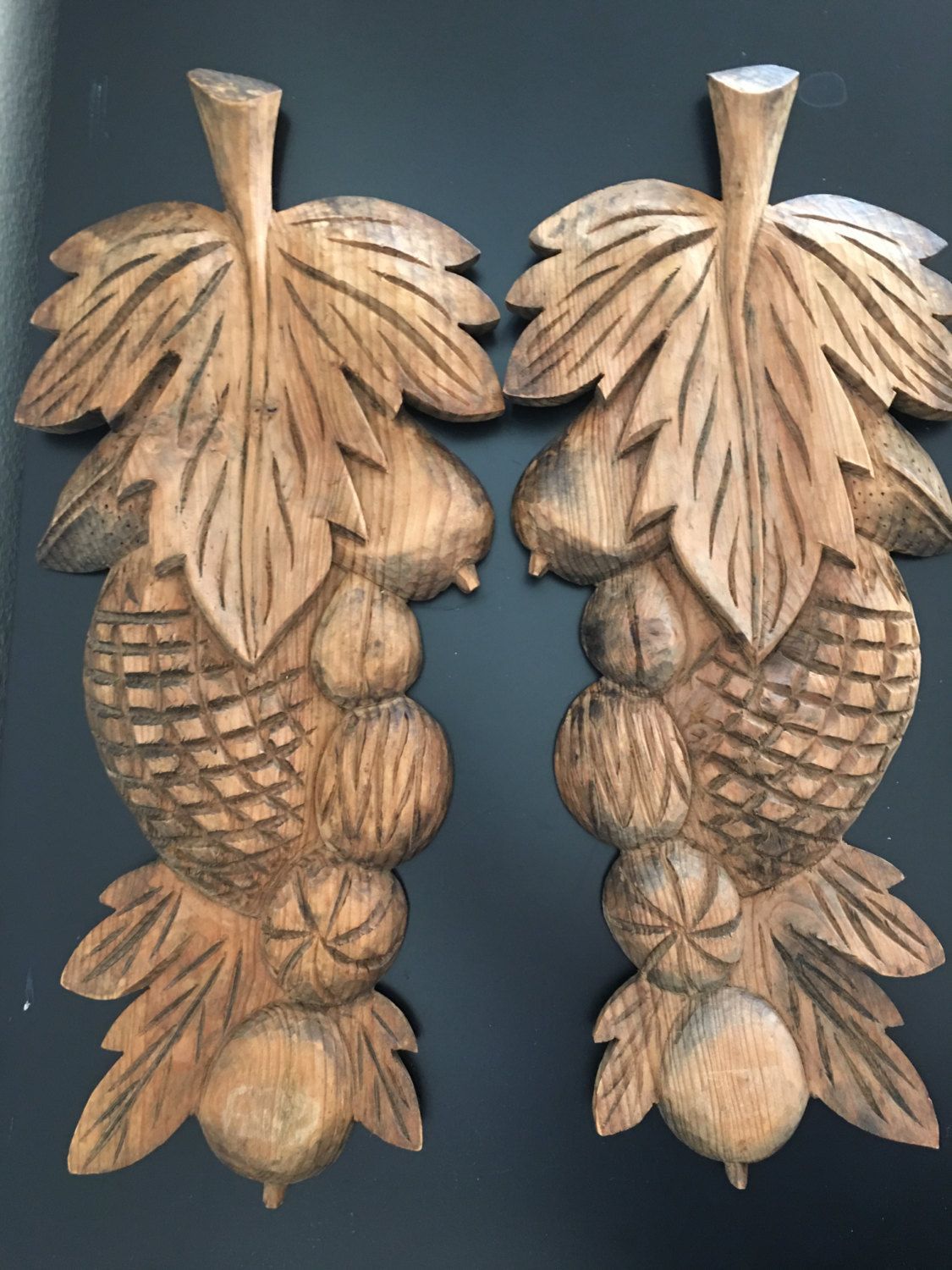 Pair Of Solid Wood Hand Carved Wall Plaques, Wooden Carved With Regard To Current Oak Wood Wall Art (View 5 of 20)