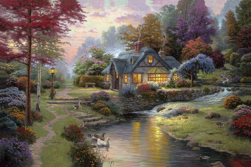 Printed Thomas Kinkade Landscape Oil Painting Prints On With 2017 Landscape Framed Art Prints (View 9 of 20)