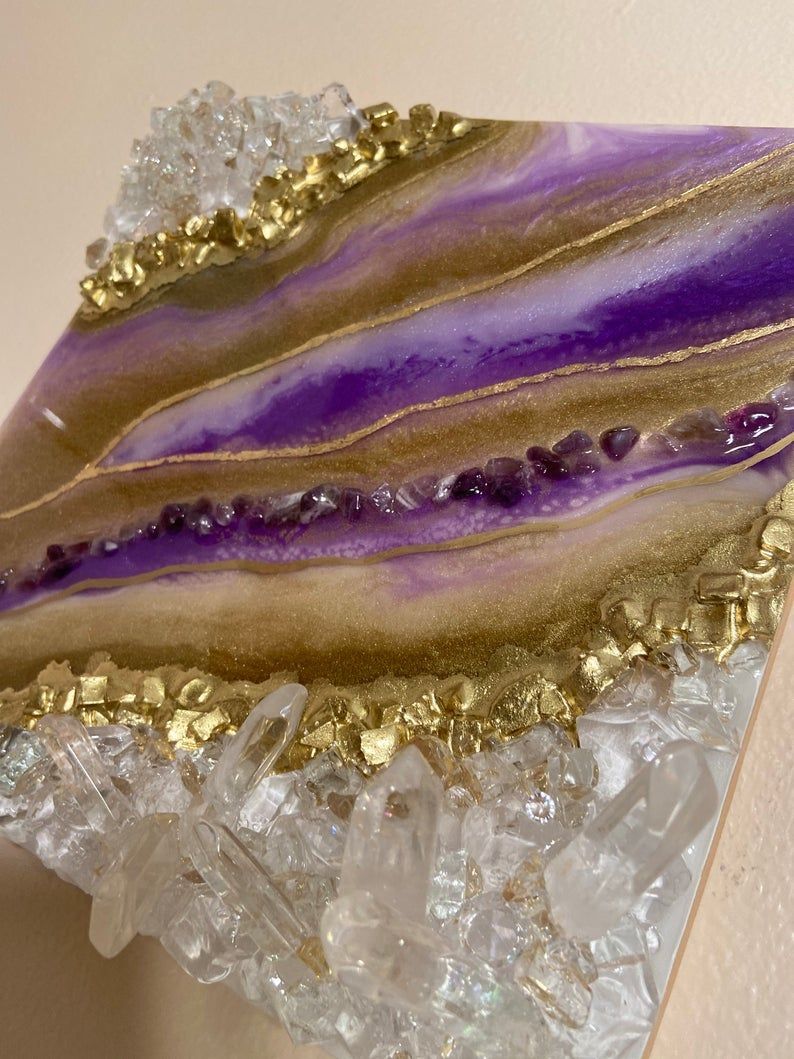 Purple & Gold 3d Resin Geode | Etsy In 2020 | Purple Gold Inside 2017 Glitter Wall Art (View 17 of 20)