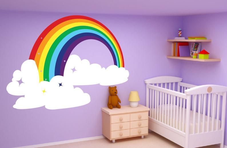 Rainbow & Clouds Wall Art Decor Dcal Sticker Mural Kids With Recent Rainbow Wall Art (Gallery 20 of 20)