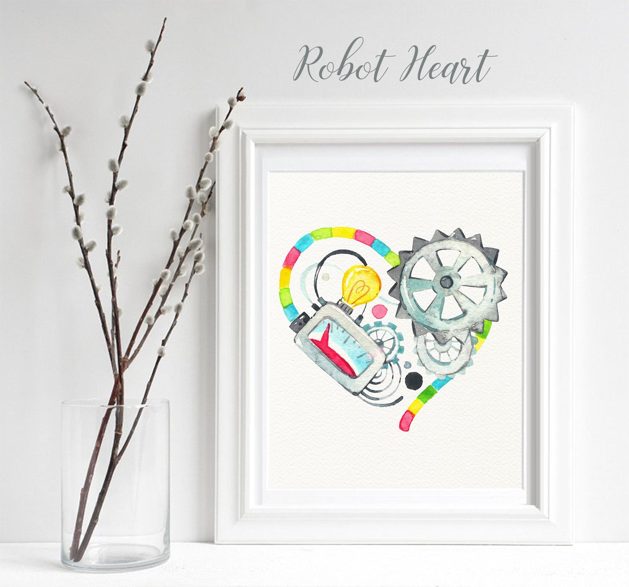 Robot Heart Wall Art Digital Print Printable Watercolor Throughout Latest Robot Wall Art (View 14 of 20)