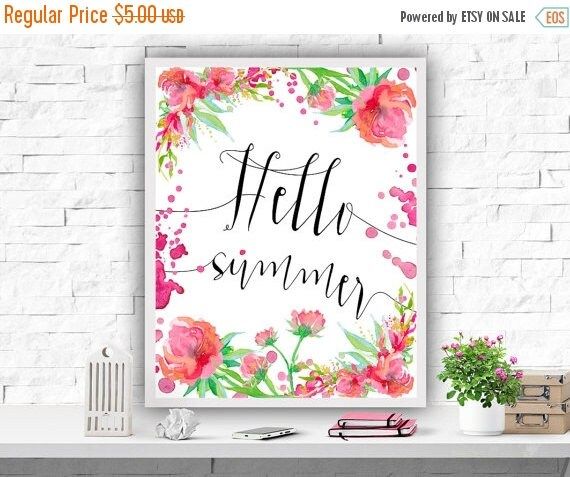 Sale Hello Summer Poster Summer Wall Art Print Watercolor Pertaining To Most Up To Date Summer Wall Art (View 18 of 20)