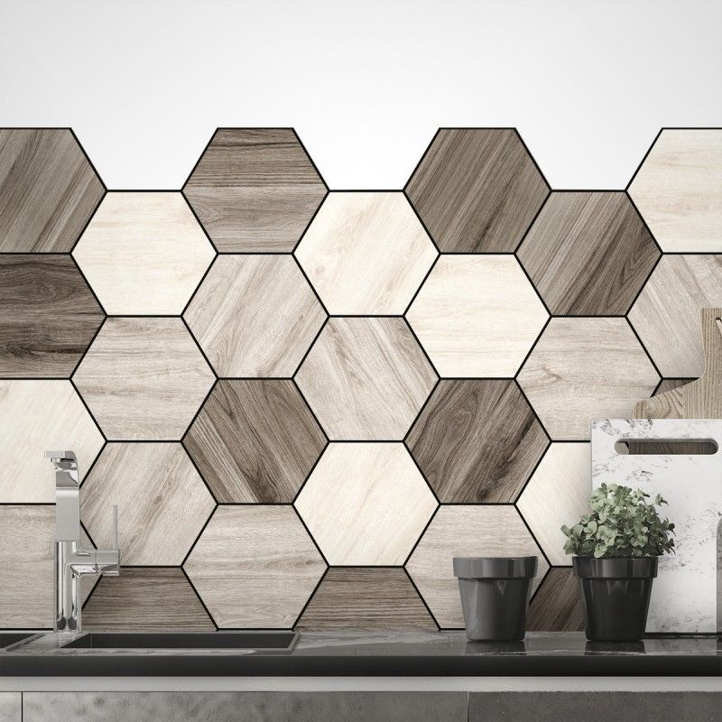 Scandinavian Wood Hexagon Tiles – Washable Self Adhesive Regarding Most Recent Hexagons Wood Wall Art (View 16 of 20)