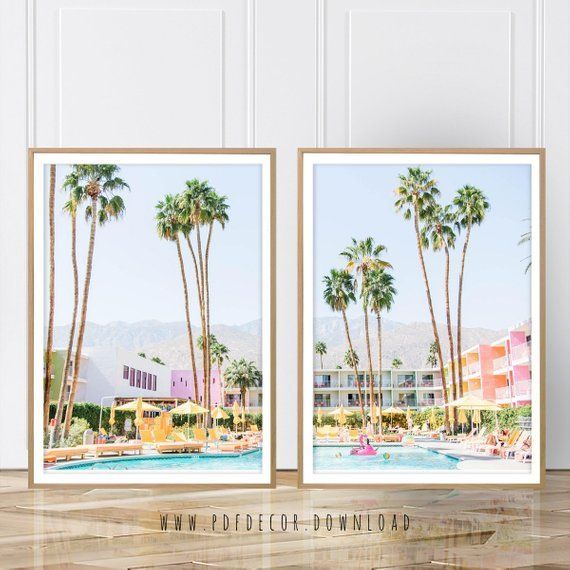 Set Of 2 Art Set Of 2 Prints Palm Tree Saguaro Hotel Palm Within Latest Desert Inn Framed Art Prints (View 16 of 20)