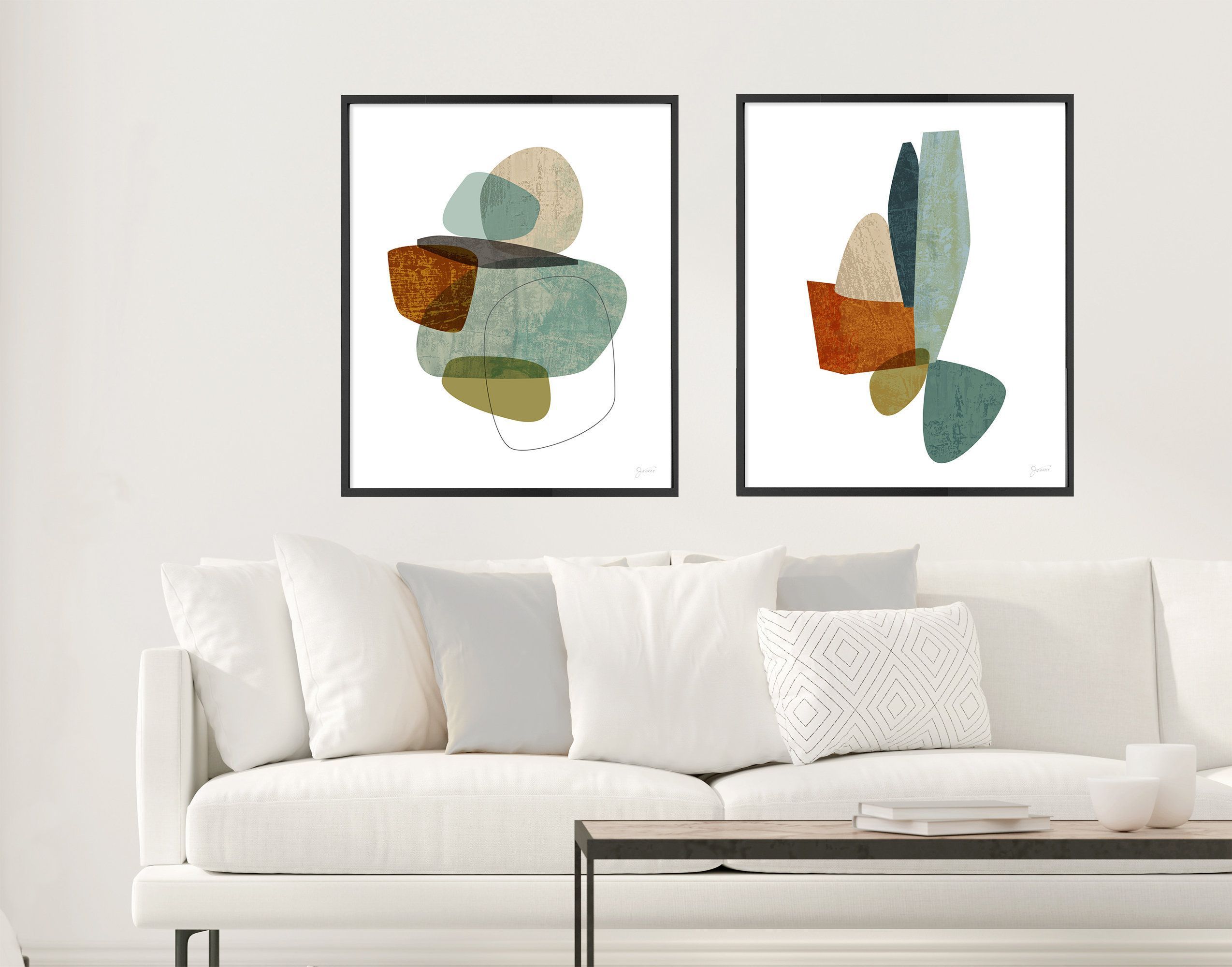 Set Of 2 Mid Century Modern Prints Abstract Wall Art With 2018 Mid Century Modern Wall Art (View 11 of 20)