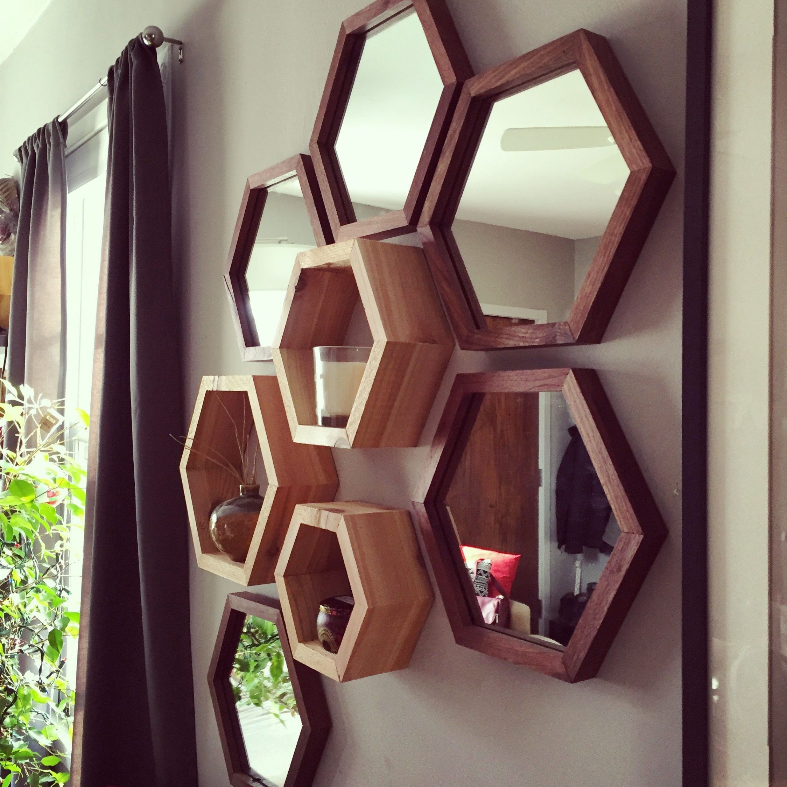 Set Of 3 Hexagon Shelves $46 Hexagon Mirror $40 Available Pertaining To Most Up To Date Hexagons Wall Art (View 1 of 20)