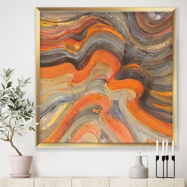 Shop Designart 'abstract Gilded Orange Waves' Contemporary For Most Recently Released Modern Framed Art Prints (View 16 of 20)