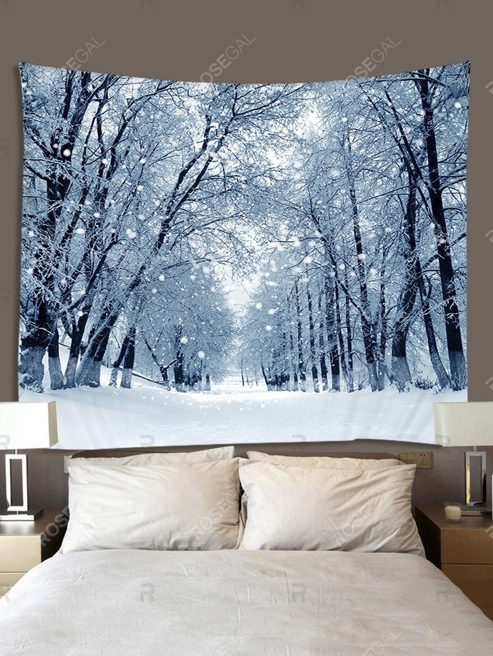 Snow Forest Road Print Tapestry Wall Hanging Art Decor Inside 2018 Snow Wall Art (View 3 of 20)