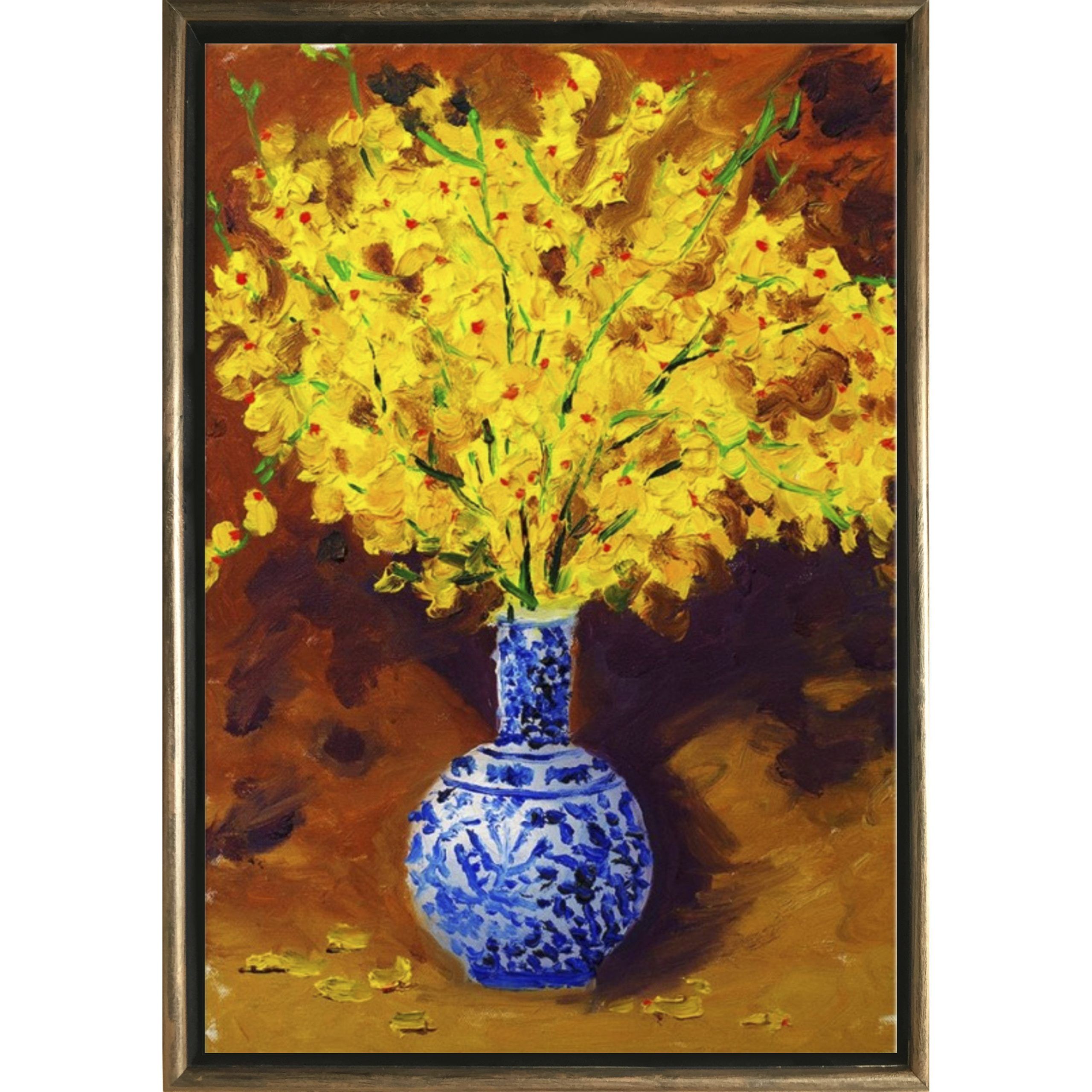 Startonight Bronze Luxury Framed Canvas Wall Art Yellow With Most Popular Flowers Wall Art (View 7 of 20)