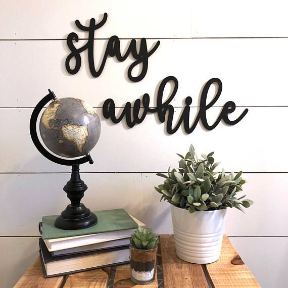 Stay Awhile Wall Decor Wood Cutout Wooden Word Guest Room For 2017 Elegant Wood Wall Art (View 11 of 20)