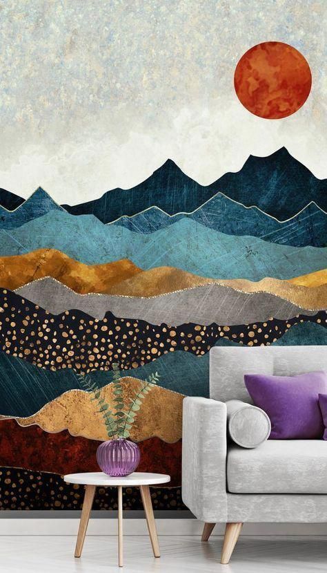 Stunning Amber Dusk Wall Muralspacefrog Designs (View 1 of 20)