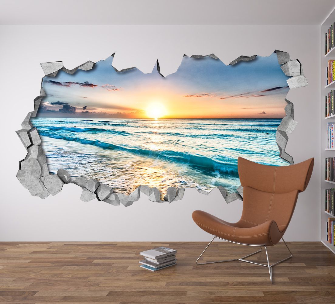 Sunset Broken Wall Decal – 3d Wallpaper – 3d Wall Decals Intended For Most Recently Released Stripes Wall Art (View 19 of 20)