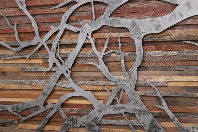 Sunset Tree Branch Wood & Metal Artwork Large Wall Art | Etsy Inside Most Popular Landscape Wood Wall Art (View 20 of 20)