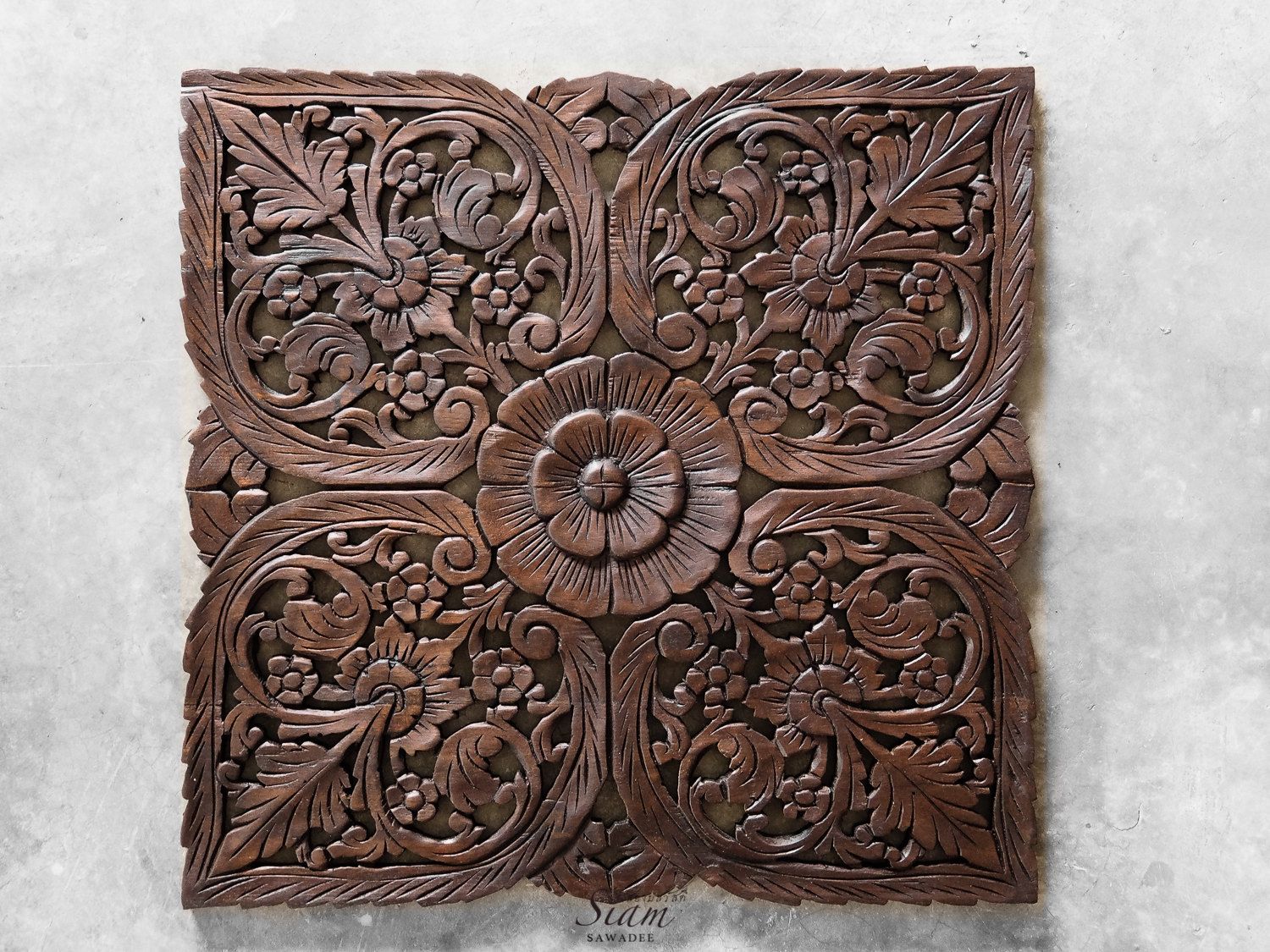 Thai Oriental Lotus Carved Wood Wall Art Decor Within Recent Landscape Wood Wall Art (View 1 of 20)