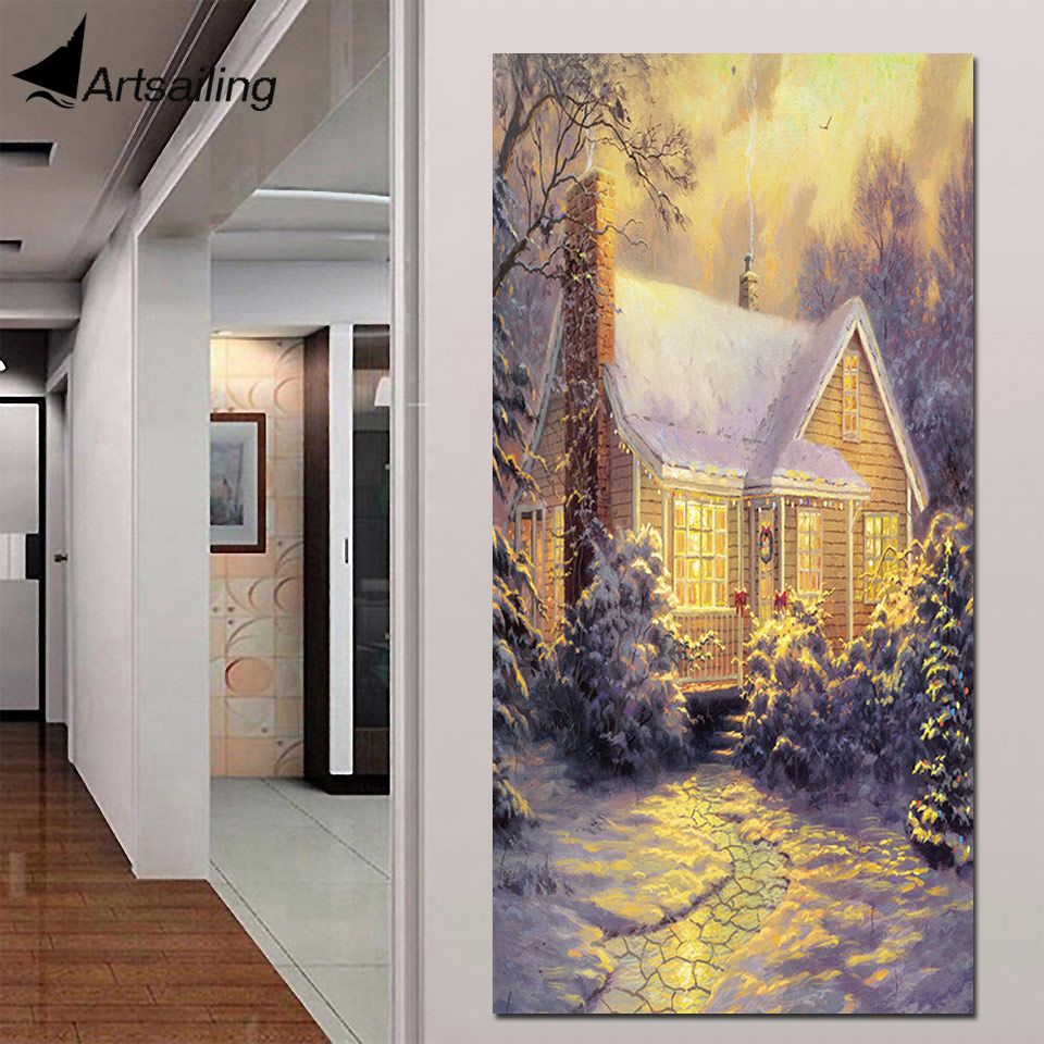 Thomas Kinkade Snow House Garden Painting 1 Panel Canvas Pertaining To Best And Newest Snow Wall Art (View 10 of 20)