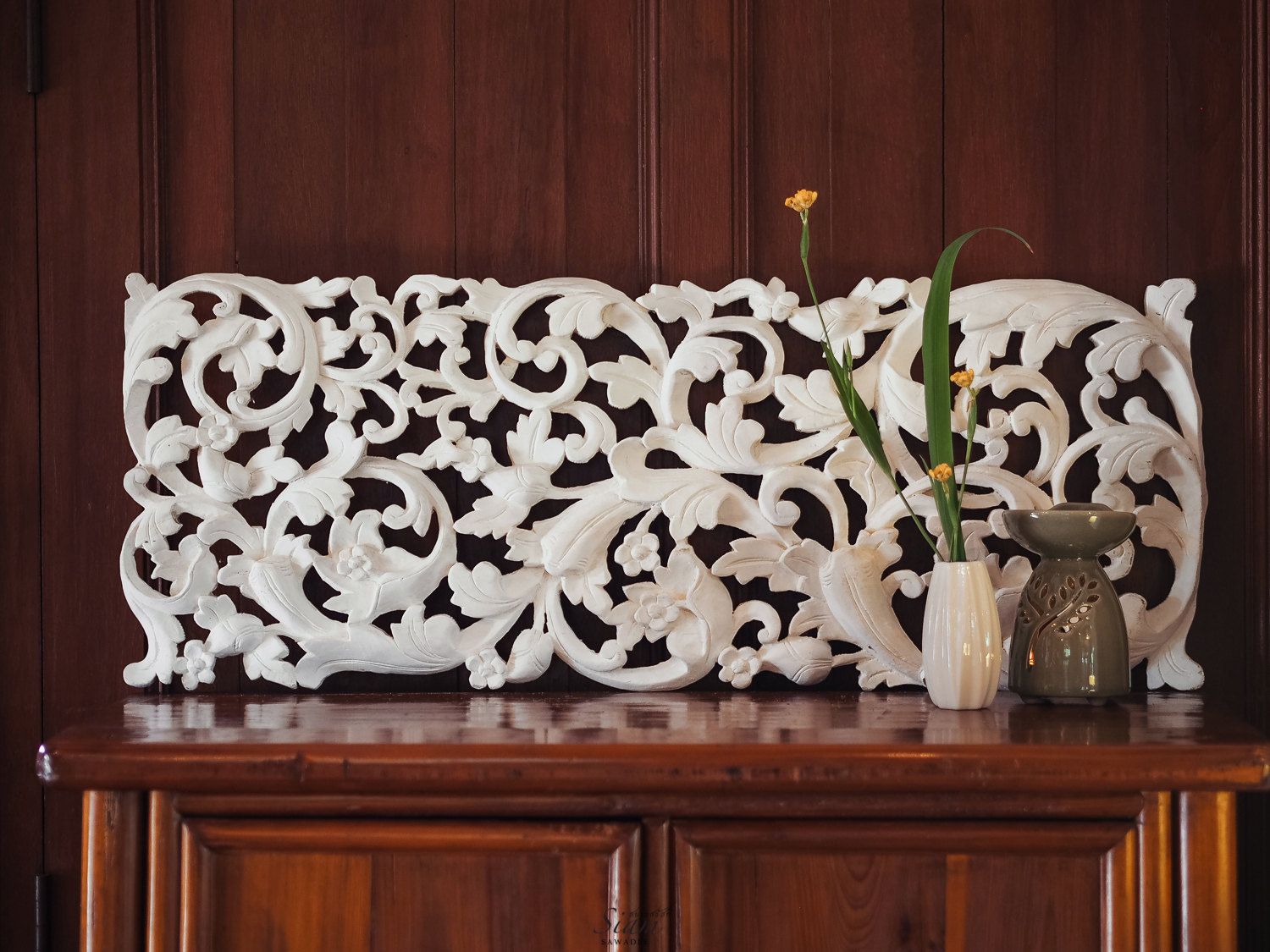 Tropical Floral Curving Wooden Carving Wall Hanging With Best And Newest Landscape Wood Wall Art (View 16 of 20)