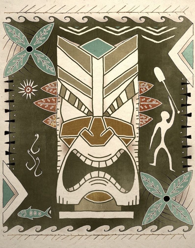 Tropical Hawaiian Art Print Tiki God Wall Decor | Etsy In Latest Hawaii Wall Art (View 10 of 20)