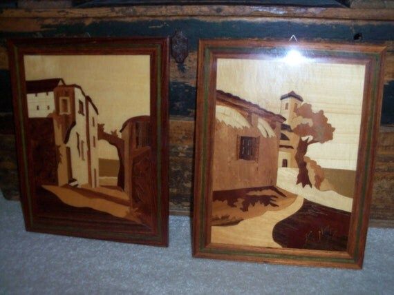 Two Vintage Italian Handcrafted Wood Inlay Wall Art Pieces With Most Recent Retro Wood Wall Art (View 7 of 20)