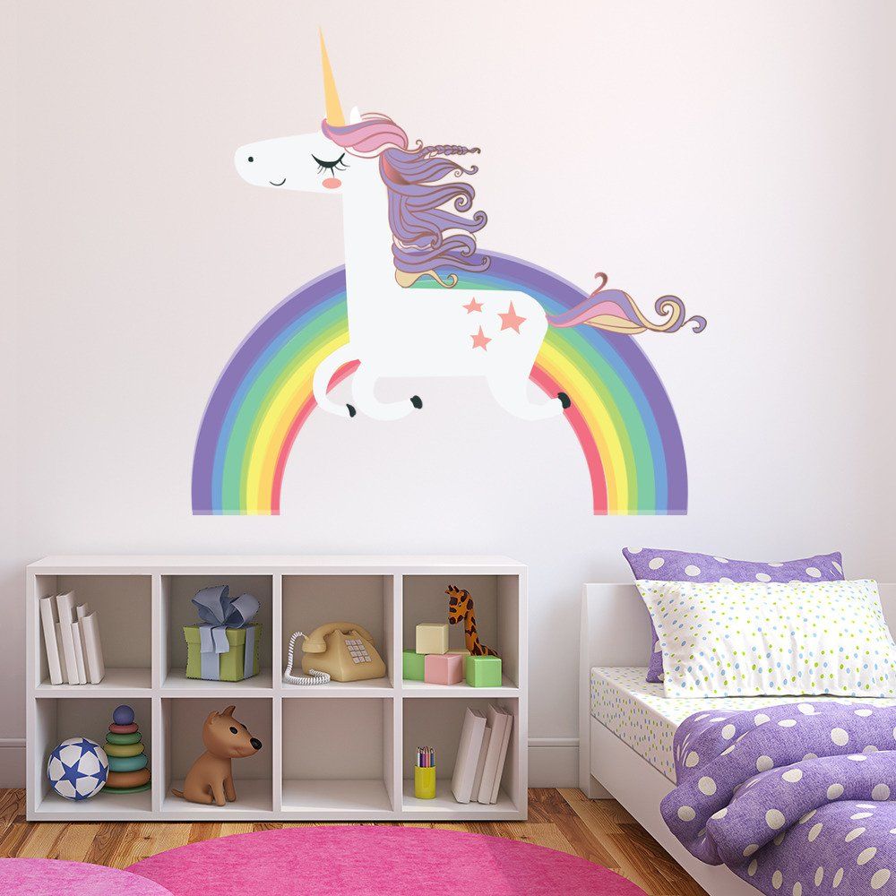 Unicorn Wall Sticker Rainbow Wall Decal Art Girls Bedroom With Regard To Most Recent Rainbow Wall Art (View 8 of 20)