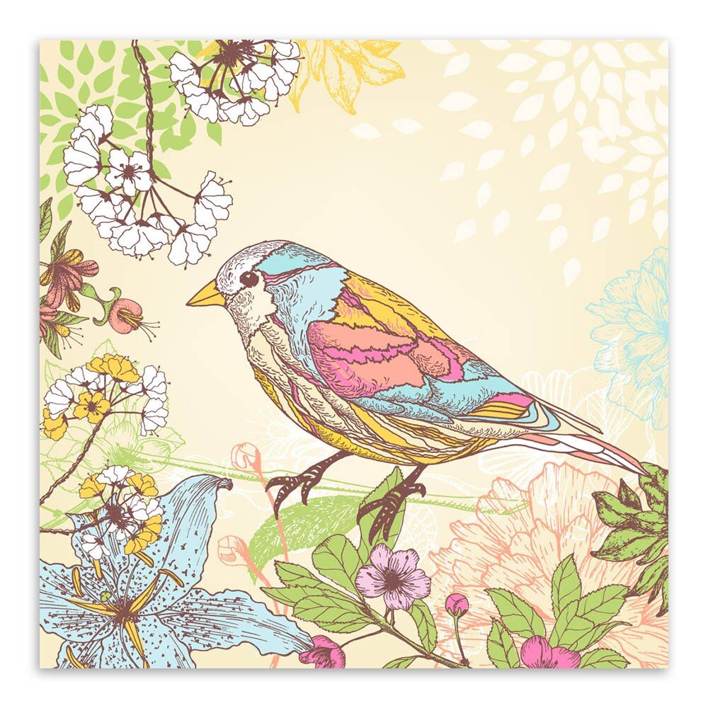 Vintage Colorful Bird Animal Cottage Flower A4 Large Art For Most Up To Date Colorful Framed Art Prints (View 20 of 20)