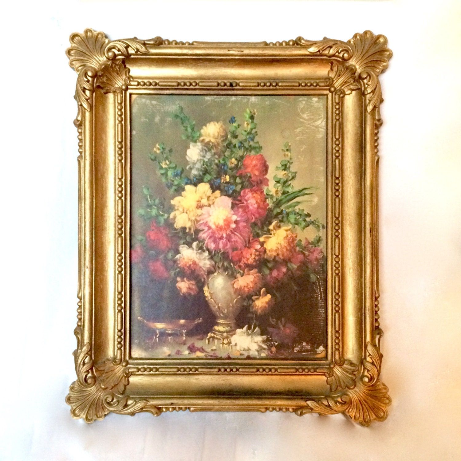 Vintage Floral Painting Print With Gold Frame / Coppercraft In Best And Newest Flower Framed Art Prints (View 18 of 20)
