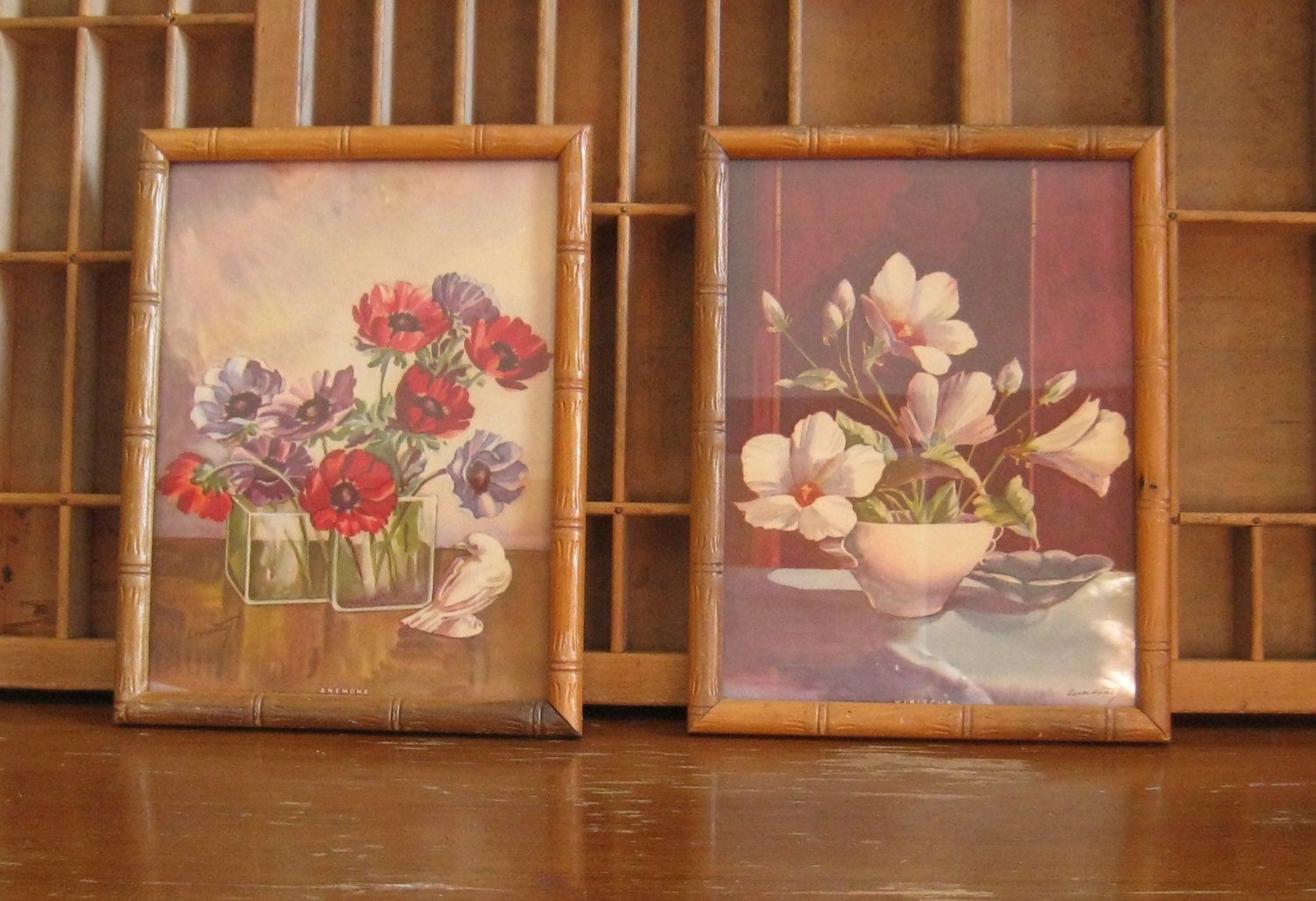 Vintage Flower Prints Bamboo Frame Floral Lithographs With Pertaining To Most Popular Flower Framed Art Prints (View 11 of 20)