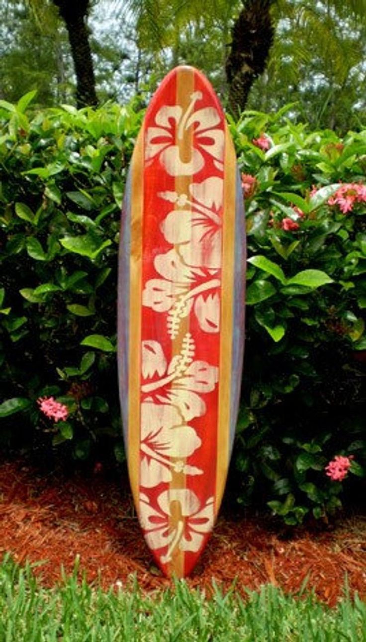 Vintage Red Surfboard Wall Art Solid Wood Surf Decor Home Throughout Most Recent Surfing Wall Art (View 7 of 20)
