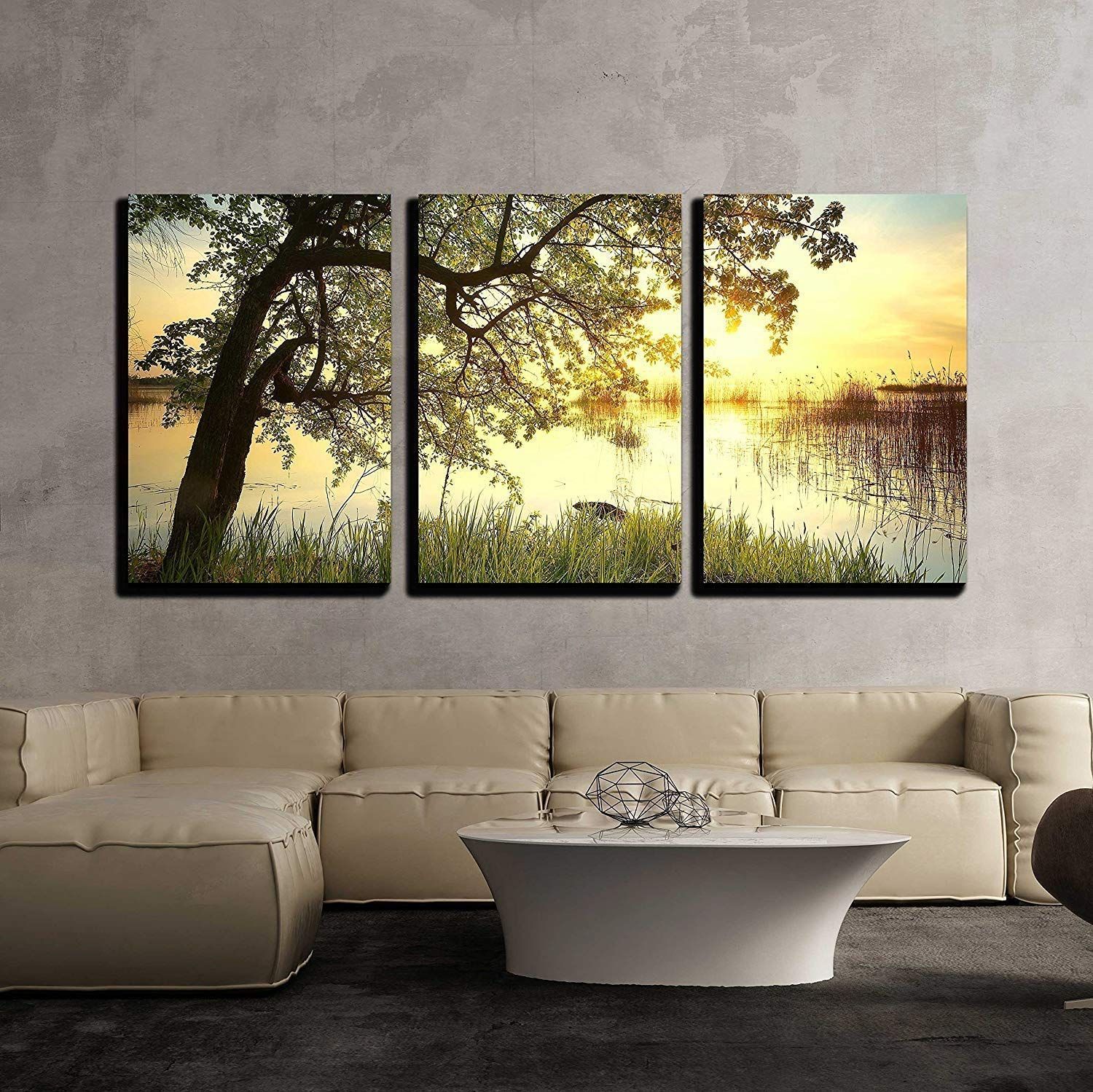 Wall26 – 3 Piece Canvas Wall Art – Tree Near Lake During For Most Popular Sunset Wall Art (View 8 of 20)
