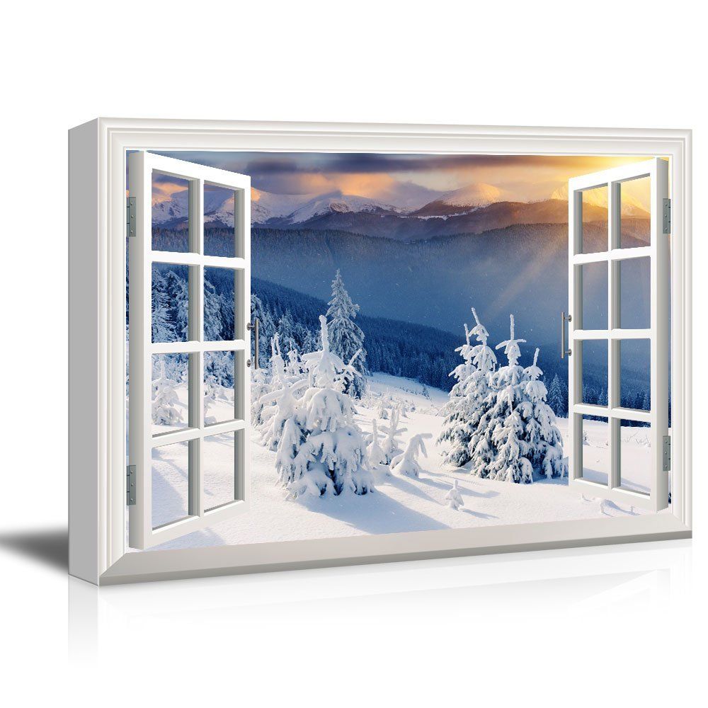 Wall26 Window View Canvas Wall Art – Snow Covered Pine With 2017 Snow Wall Art (View 14 of 20)