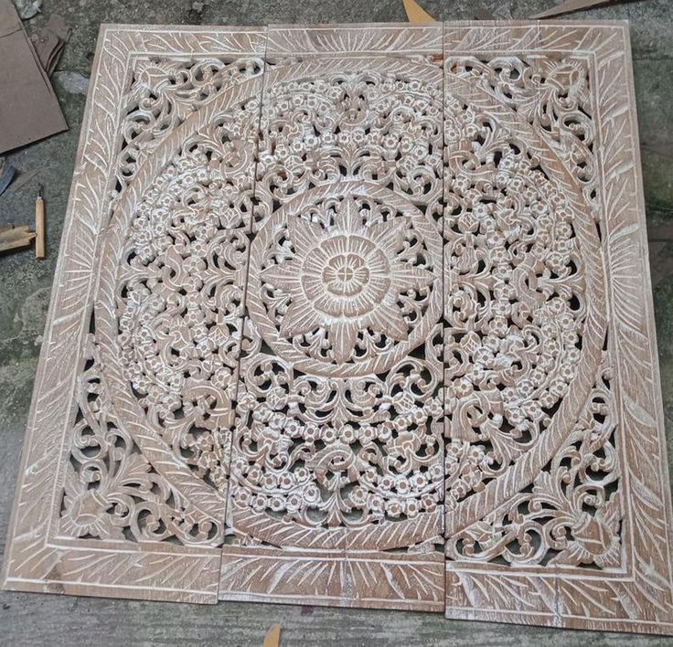 White Medallion Wall Art Bohemian Style Wood Carved Panel Within Most Recent Elegant Wood Wall Art (View 7 of 20)