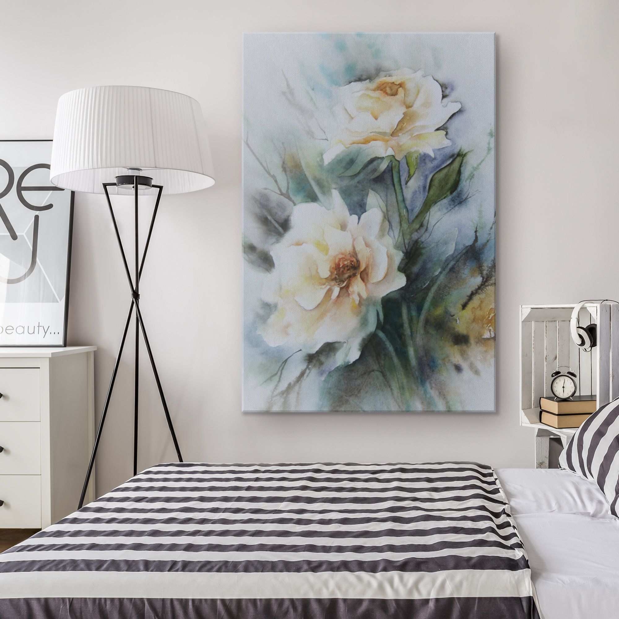 White Rose Canvas Wall Art, Water Color Floral Large Inside Most Current Colorful Framed Art Prints (View 2 of 20)