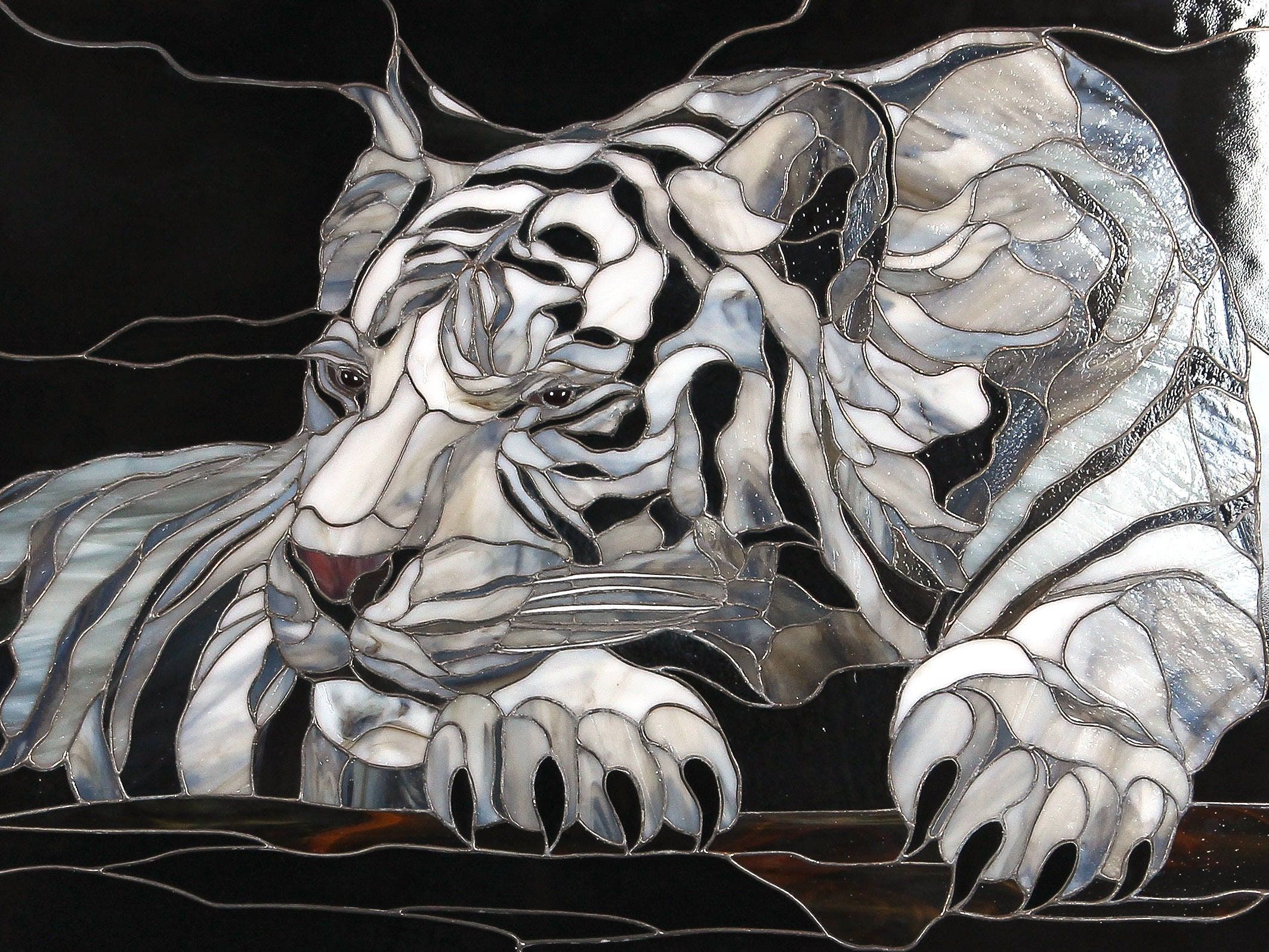 White Tiger Wall Art Custom Stained Glass Panel Gift For Throughout 2018 Tiger Wall Art (View 5 of 20)