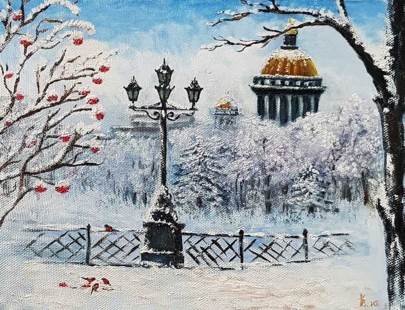 Winter City Painting Snow St Petersburg Wall Art Winter Within 2018 Snow Wall Art (View 11 of 20)