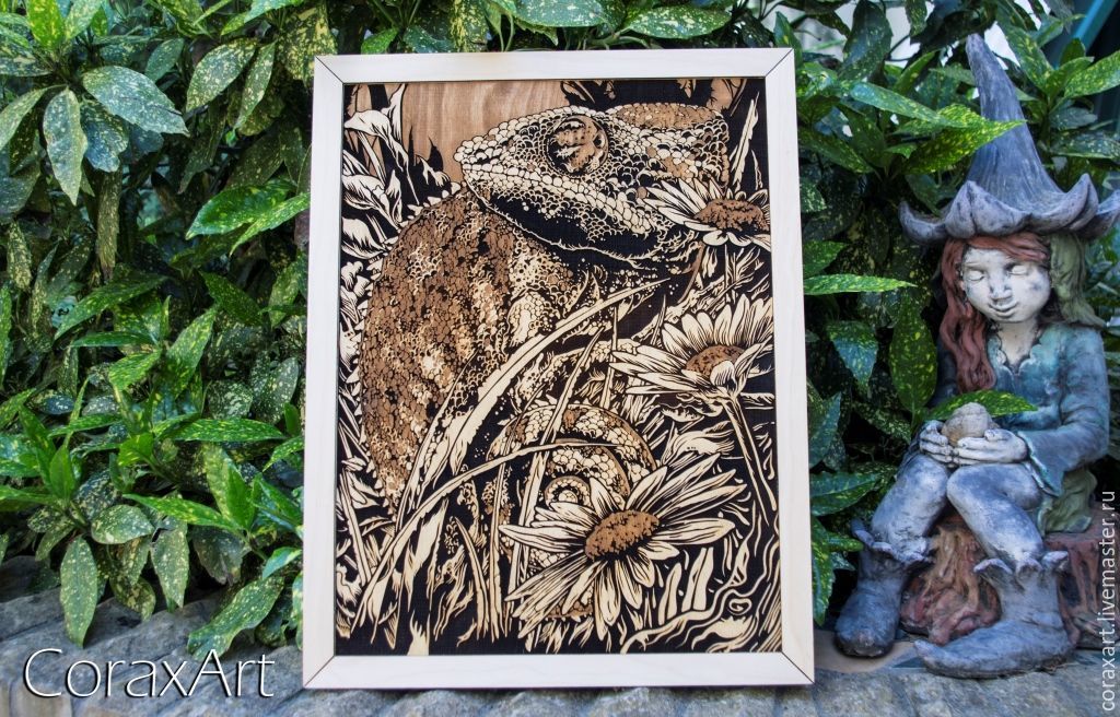 Wood Wall Art " Chameleon "wood Art,nature Art,engraving With Regard To Most Popular Nature Wood Wall Art (View 13 of 20)